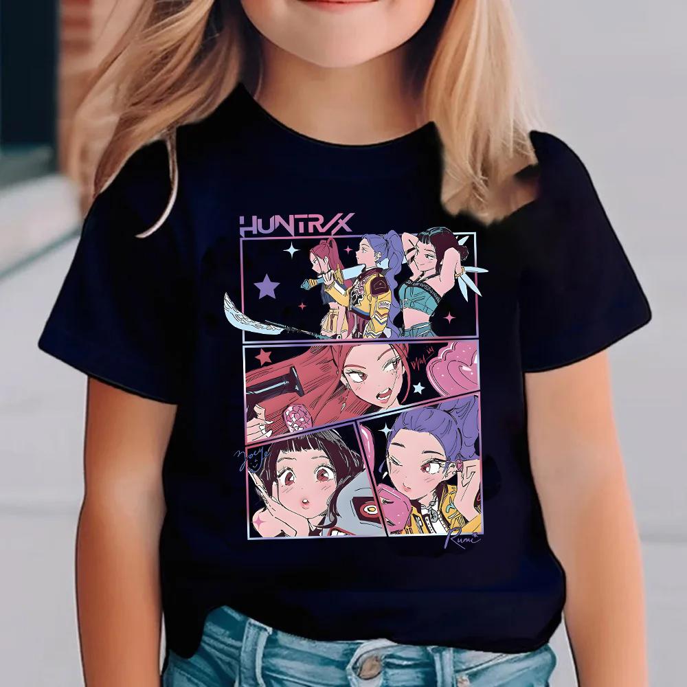 Детская футболка Kpop Охотники на демонов с коротким рукавом Saja Мальчики Kdis Футболка Милые Kpop Охотники на демонов Harajuku Футболка для мальчиков и девочек
