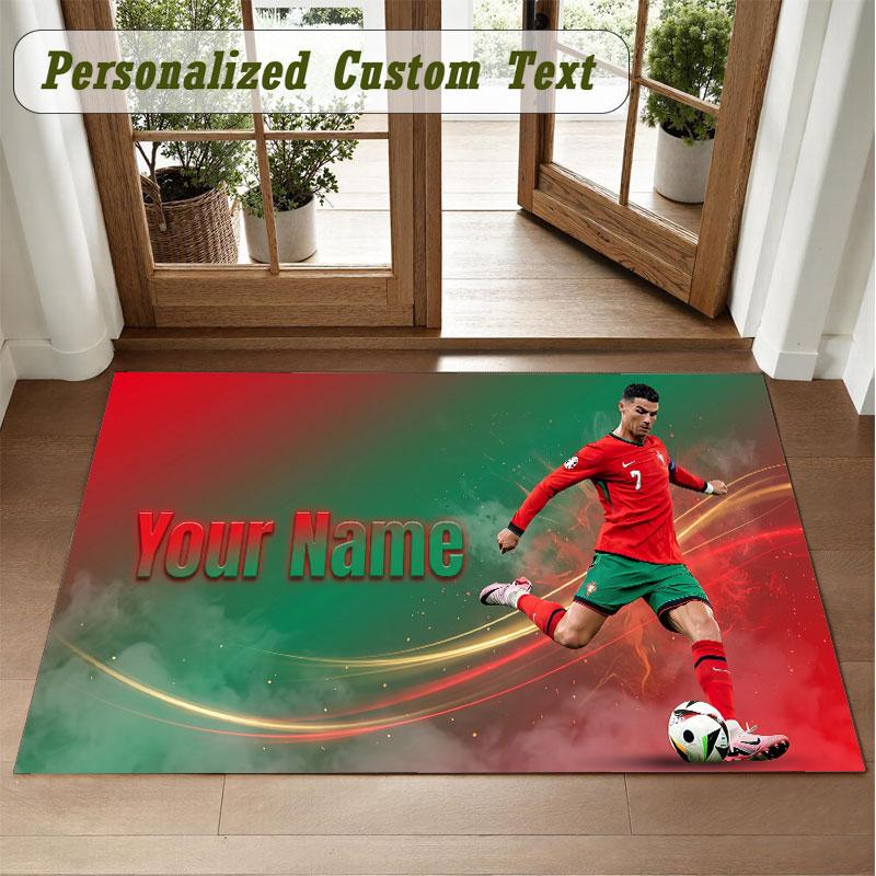 Crystal Velvet Square Rug Custom NameCristiano Ronaldo Pattern Non Slip Home Floor Decor Rug