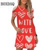 Elegant Sweet Love Pattern Print Mini Dress For Women Girls Short Sleeve Summer Dress 2026 New Spring Clothing Oversize Sundress
