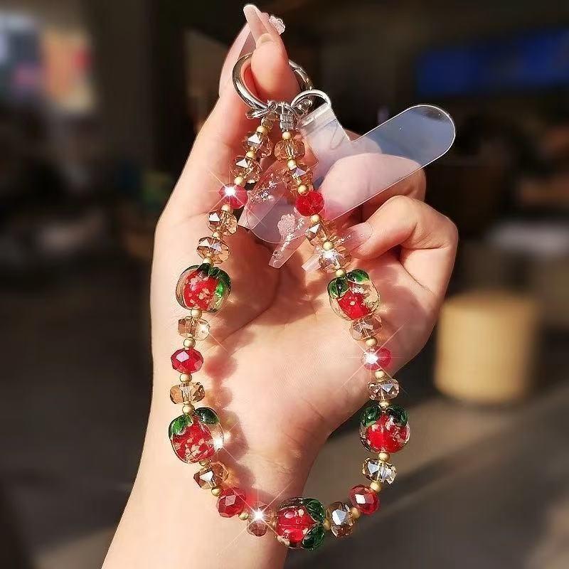 Advanced Luminous Crystal Persimmon Phone Chain Bag Key Pendant Hanging Rope Handheld Wrist Short Chain