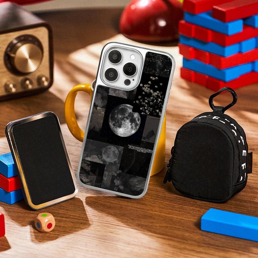 Moon Fashion art pattern design ins Phone Case for iPhone 16 15 14 13 12 11 Pro Max Sheepskin Silver-edged protective case