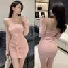 Женское платье с открытыми плечами, сексуальное облегающее платье с длинным рукавом, вечернее платье