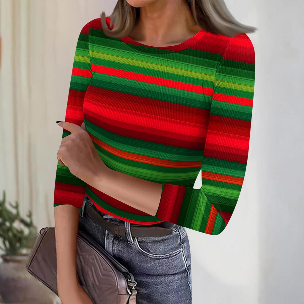 Женский повседневный модный топ в полоску с круглым вырезом и рукавами три четверти, в рубчик