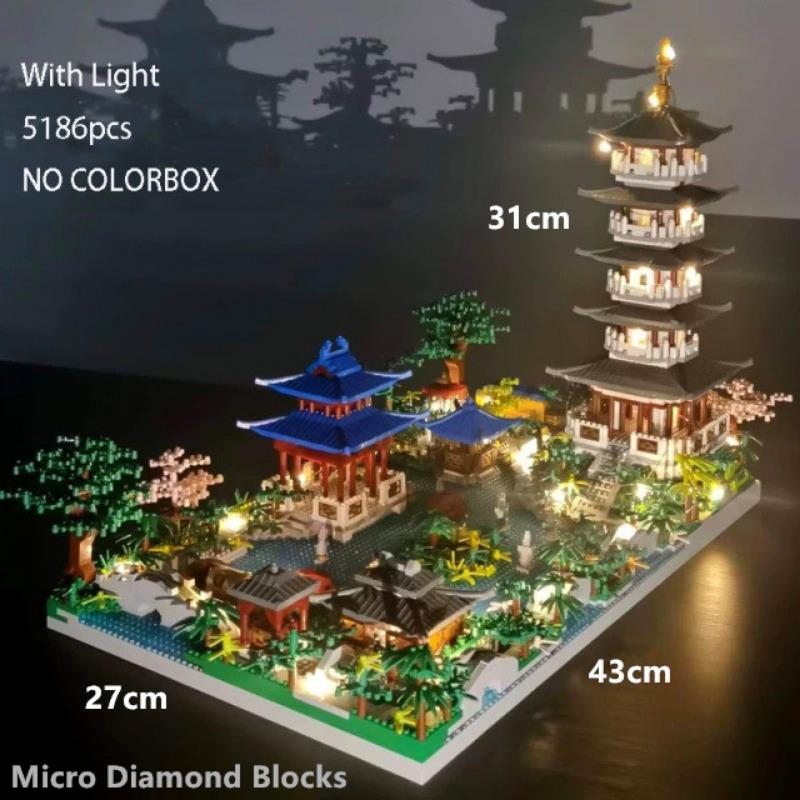 Дом на дереве Алмазные строительные блоки Садовая архитектура Водопад Свет DIY Кирпичи Игрушка для детей старше 12 лет Подарок для взрослых 3320 шт.
