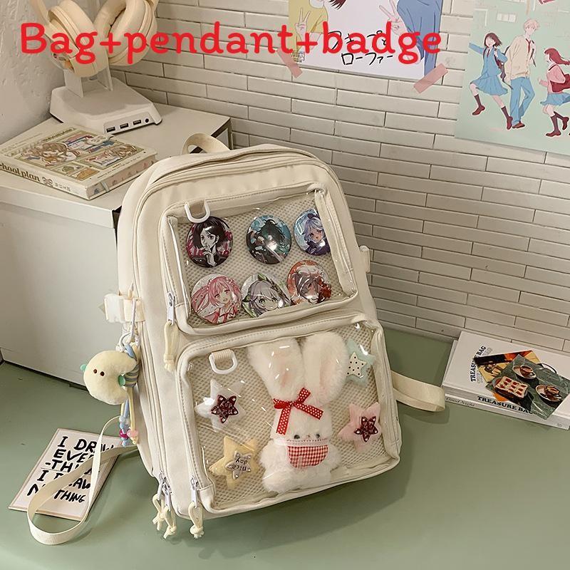 Anime Inspired Transparent Backpack With Pendant And Badge For Students And Daily Use