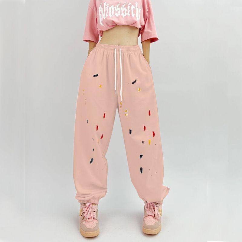 Женские белые спортивные штаны в стиле джаз-хип-хоп с брызгами - Уличные танцы Свободные Повседневные С высокой талией Драпирующиеся С манжетами на щиколотках Джоггеры