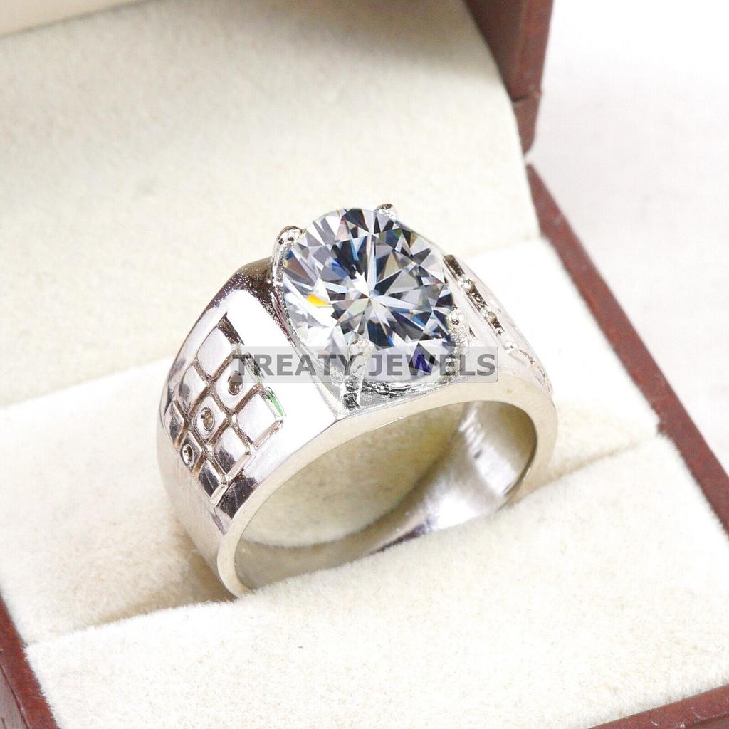 Moissanite Oval Cut Gemstone With 925 Sterling Silver Ring For Men's #B318 JL375681975185