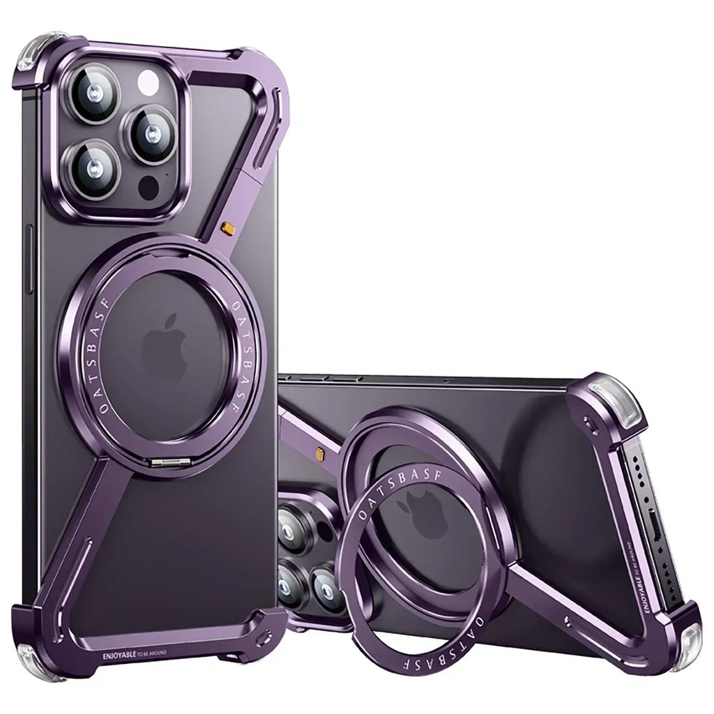 Oatsbasf Металлический чехол Z-образной формы для iPhone 16 15 14 Pro Max с подставкой, вращающейся на 360°, Magsafe, Минималистичный безрамочный защитный чехол