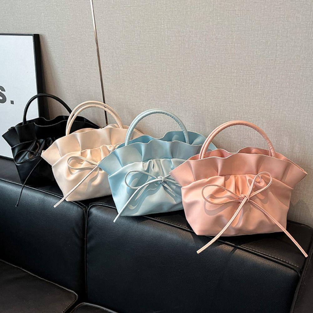 Sweet Bowknot Crossbody Bag Large Capacity French Handbag Portable PU Leather Shoulder Bag Daily