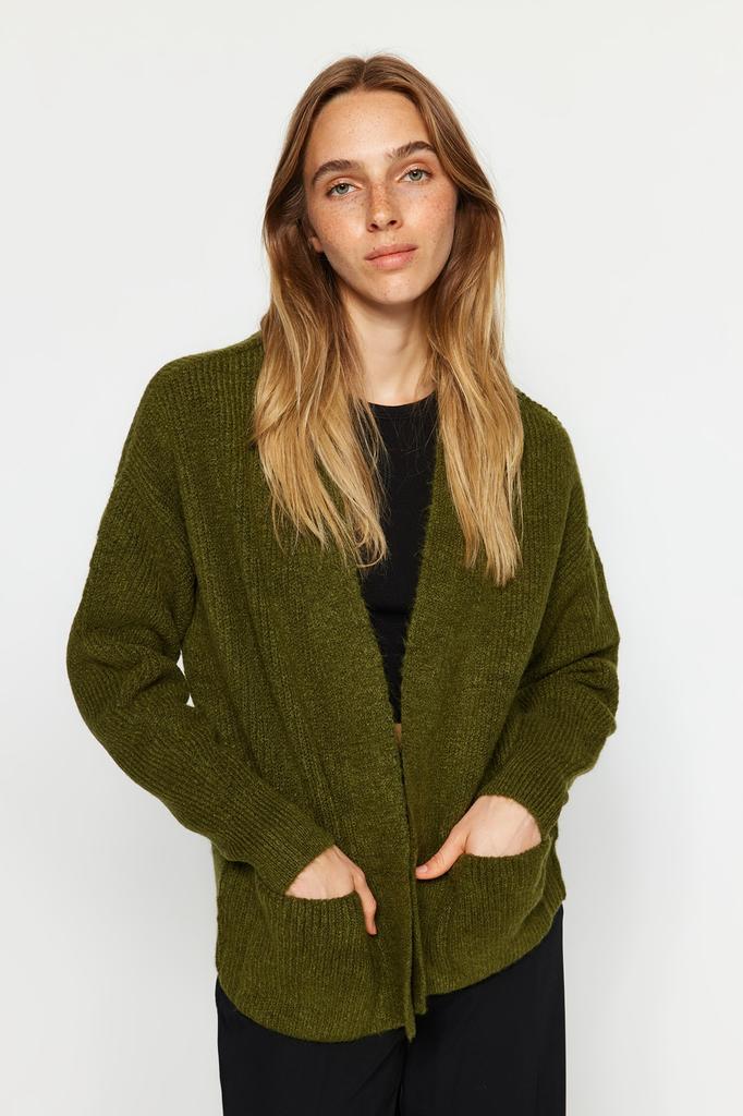 Women's Fashion New Cardigan Stone Wide Fit Soft Textured Pocket Detailed Knitwear Cardigan