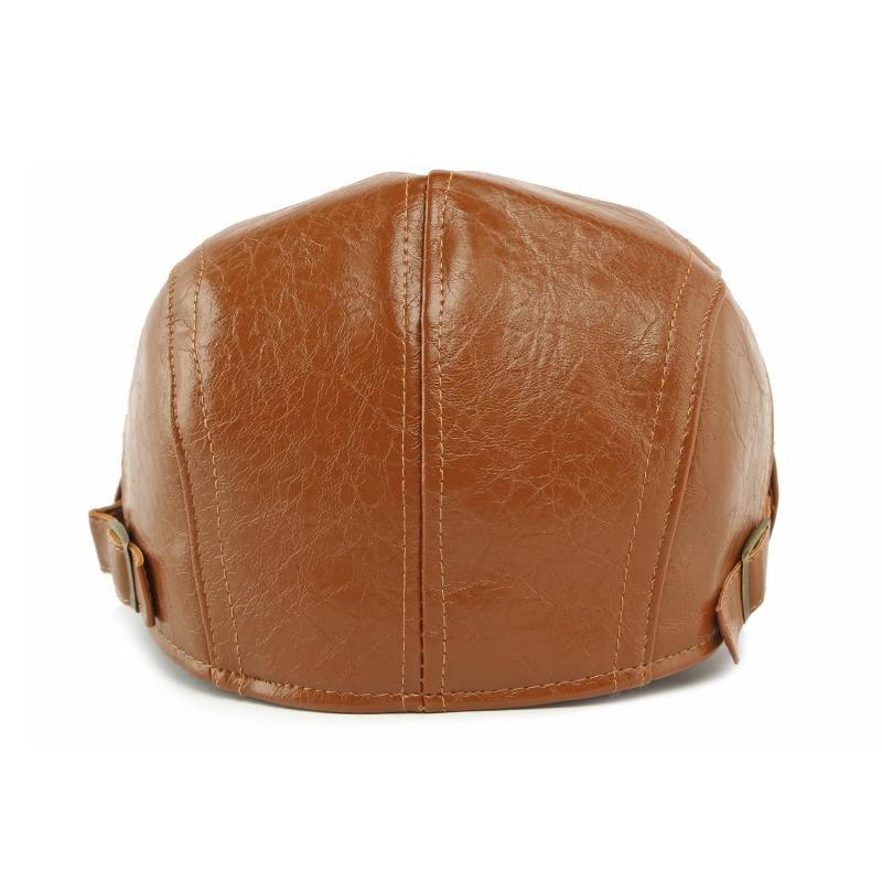 Autumn Winter Hat Men's PU Leather Beret British Retro Forward Hat Warm Peaked Cap