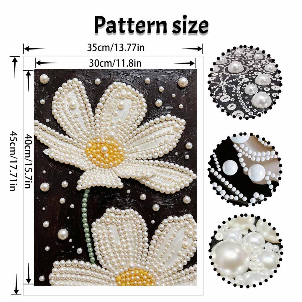 DIY White Daisy Pearl Diamond Painting Kit for Adults and Beginners. Sparkling Diamond Art Handmade Home Wall Decor and Gifts