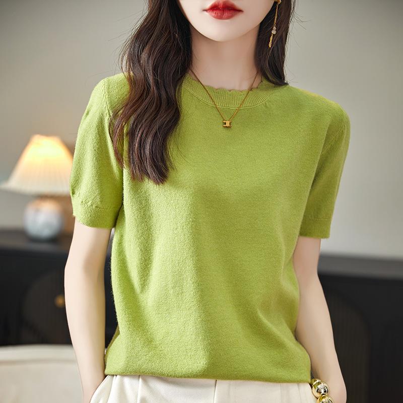 Женская вязаная футболка MODERN NEW SAGA, летняя вязаная рубашка, футболки с короткими рукавами, пуловер с круглым вырезом, вязаные топы