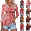 Women's Fashionable V Neck 3/4 Sleeve Halloween Bloody Printed Casual T Shirt Top