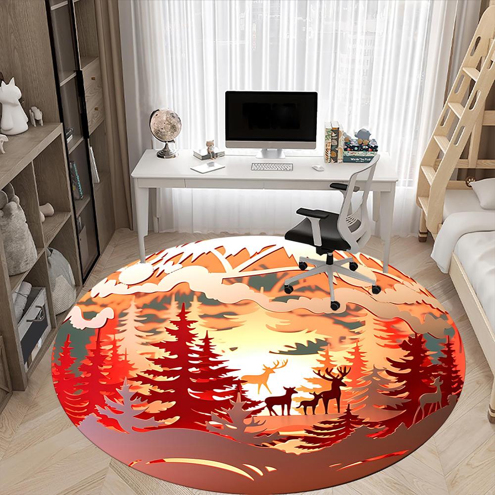 1pc Forest Scene Ornament Chair Carpet for Office, Soft, Non Slip Polyester Mat, Office, Entryway, Living Room, Bedroom