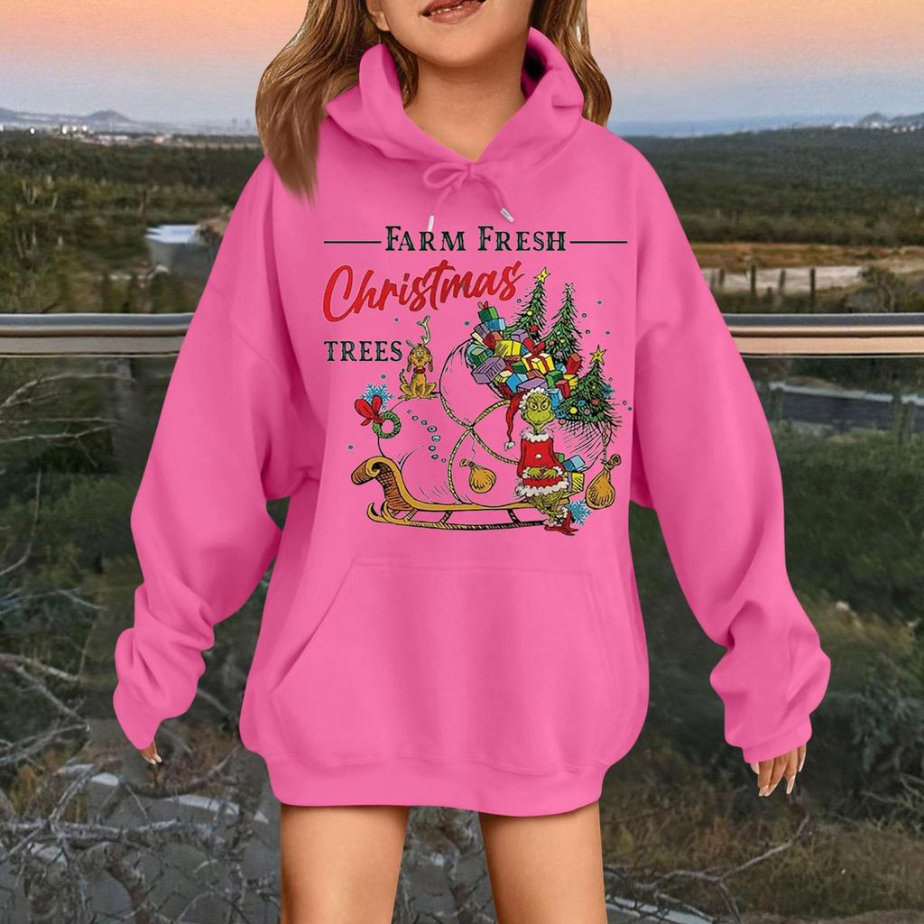 Детская модная повседневная толстовка с капюшоном свободного кроя с длинными рукавами и рождественским принтом