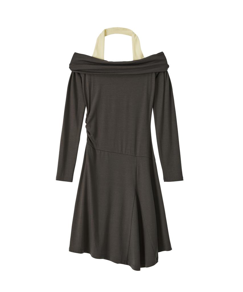 Salon De Yon Halter Neck Jersey Dress_ Khaki Gray