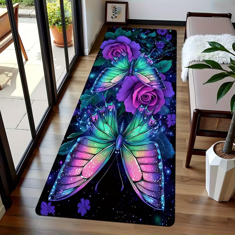 Golden Purple Butterfly Corridor Long Carpet Blue Purple Cool Hall Corridor Carpet Room Floor Mat Practical Corridor Long Carpet
