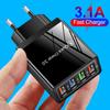Быстрое 4-портовое USB-зарядное устройство Quick Charge 3.0, Быстрое USB-настенное зарядное устройство, Портативное мобильное зарядное устройство, Адаптер QC 3.0 для мобильного телефона, Вилка EU US