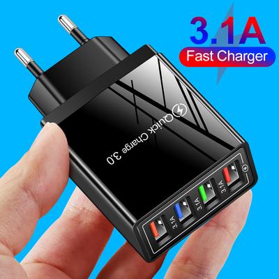 Быстрое 4-портовое USB-зарядное устройство Quick Charge 3.0, Быстрое USB-настенное зарядное устройство, Портативное мобильное зарядное устройство, Адаптер QC 3.0 для мобильного телефона, Вилка EU US