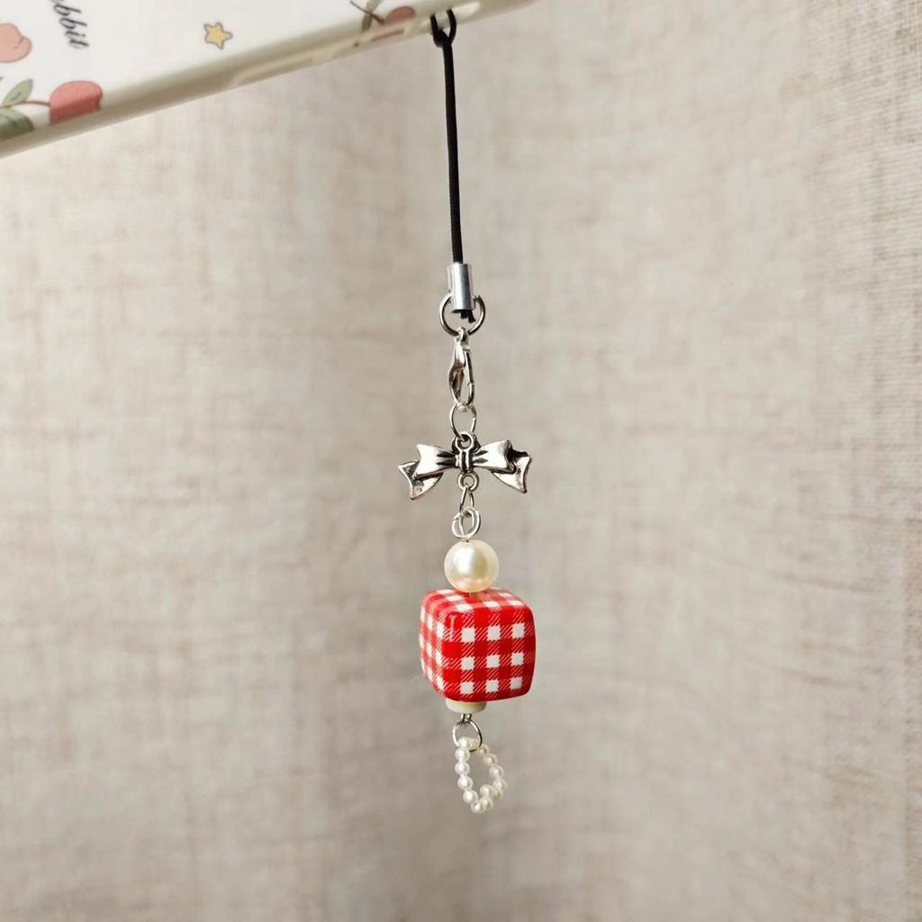 Сладкий клубничный кубик, шарм-подвеска с бантом, цепочка, ремешок для телефона, карманный ремешок для ключей, подвесное украшение для ключей, сумки