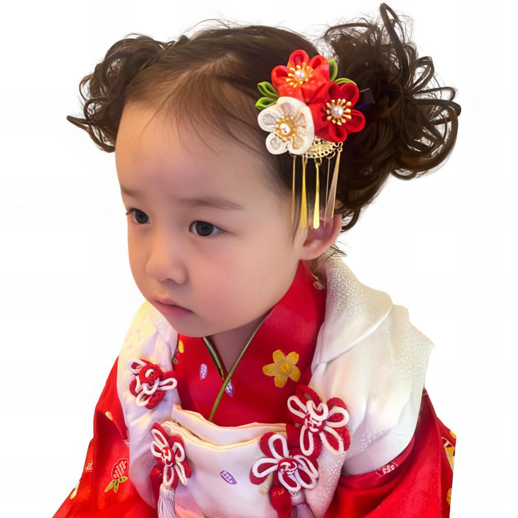 Sweet Kiss Japanese Hair Hair 3 Flowers with Birabanzashi Perfect for Years First Doll Summer Fireworks Tsumami Zaiku Ornament, Clip, (Pink),