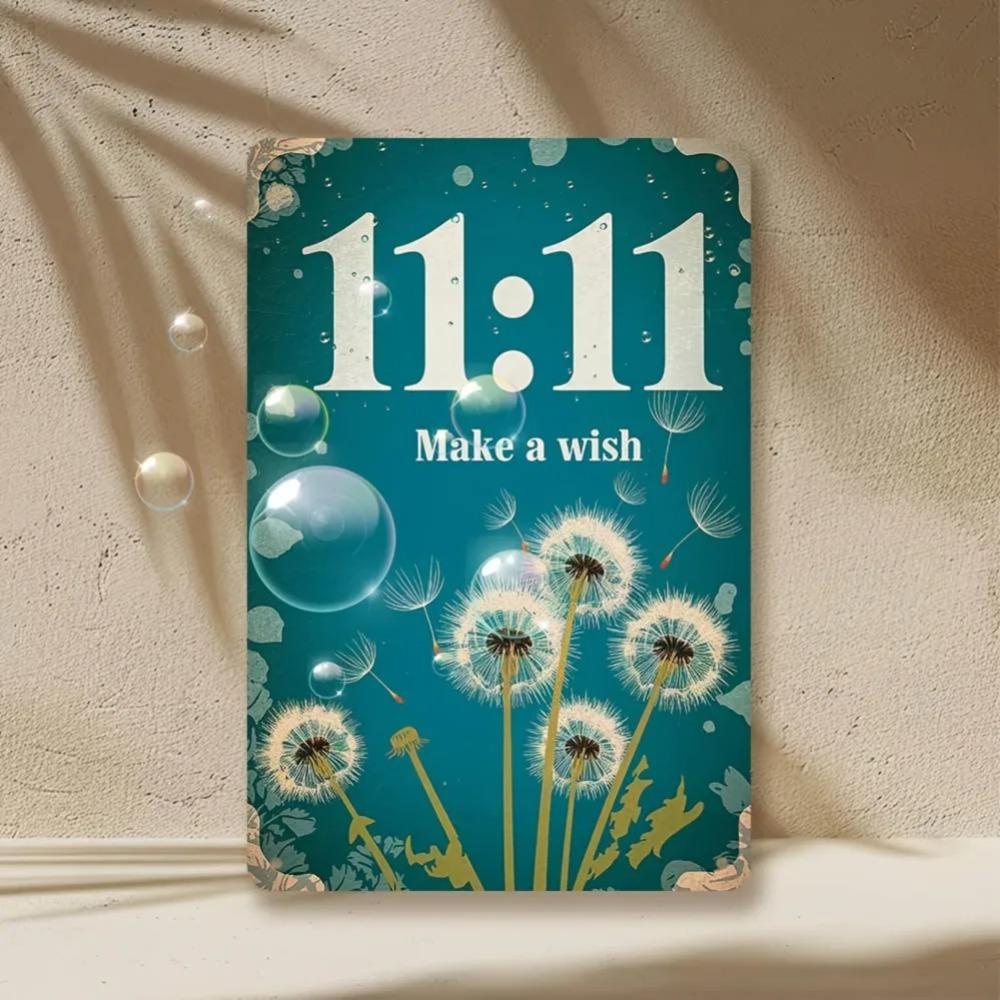 Retro Dandelion "Make a Wish at 11:11" Metal Wall Art Sign for Rustic Vintage Home Decor