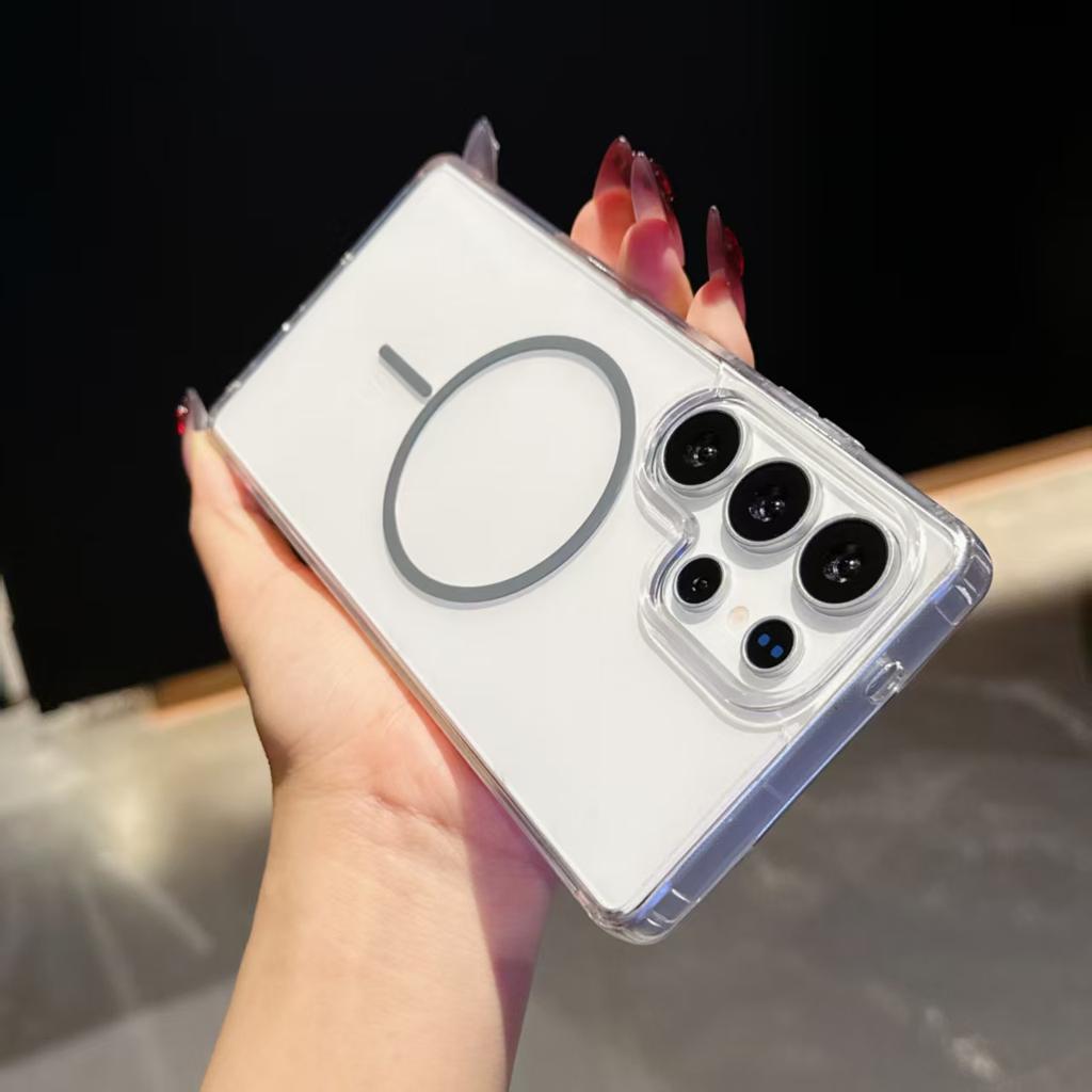 Для Samsung Galaxy S25 Ultra S22 S23 FE S24 Plus Edge Чехол для телефона Magsafe Магнитная Беспроводная Зарядка Прозрачный Жесткий Чехол Funda Capa