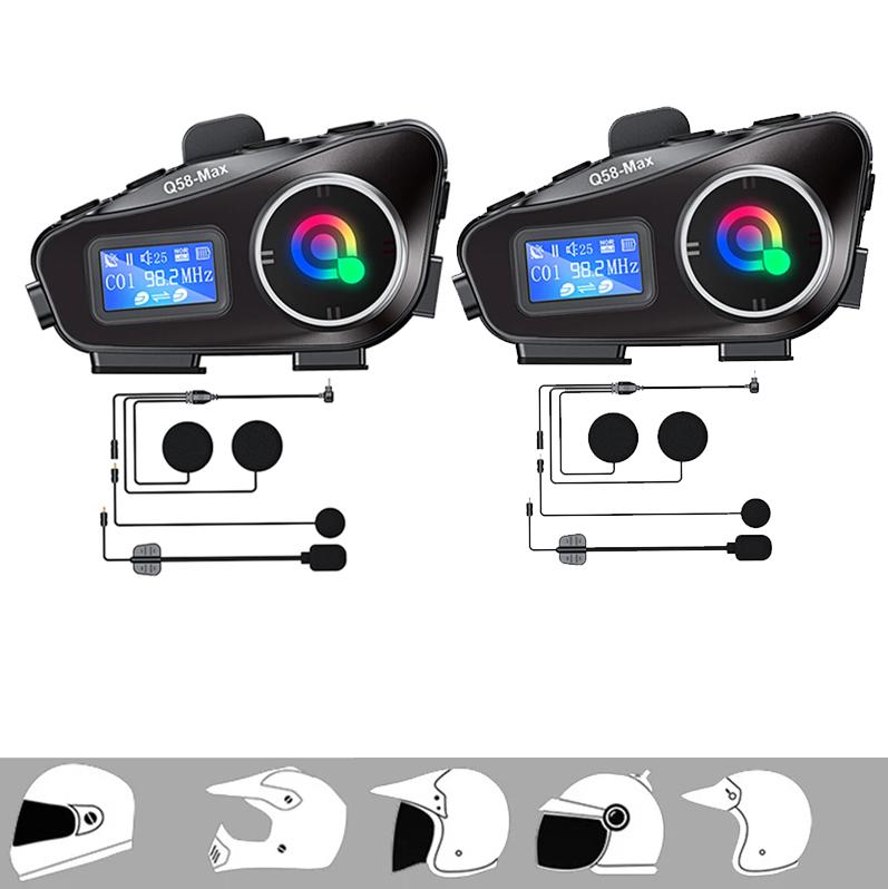 BT5.3 Мотоциклетная гарнитура для шлема Intercom 500M Intercomunicador Moto FM Радио Музыка Поделиться ЖК-дисплей Для 2 гонщиков Наушники