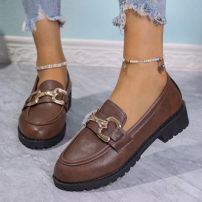 Модные женские лоферы на толстом каблуке, весенняя новинка, круглый носок, глубокий вырез, металлическая пряжка, толстая подошва, противоскользящие, износостойкие, одинарные туфли