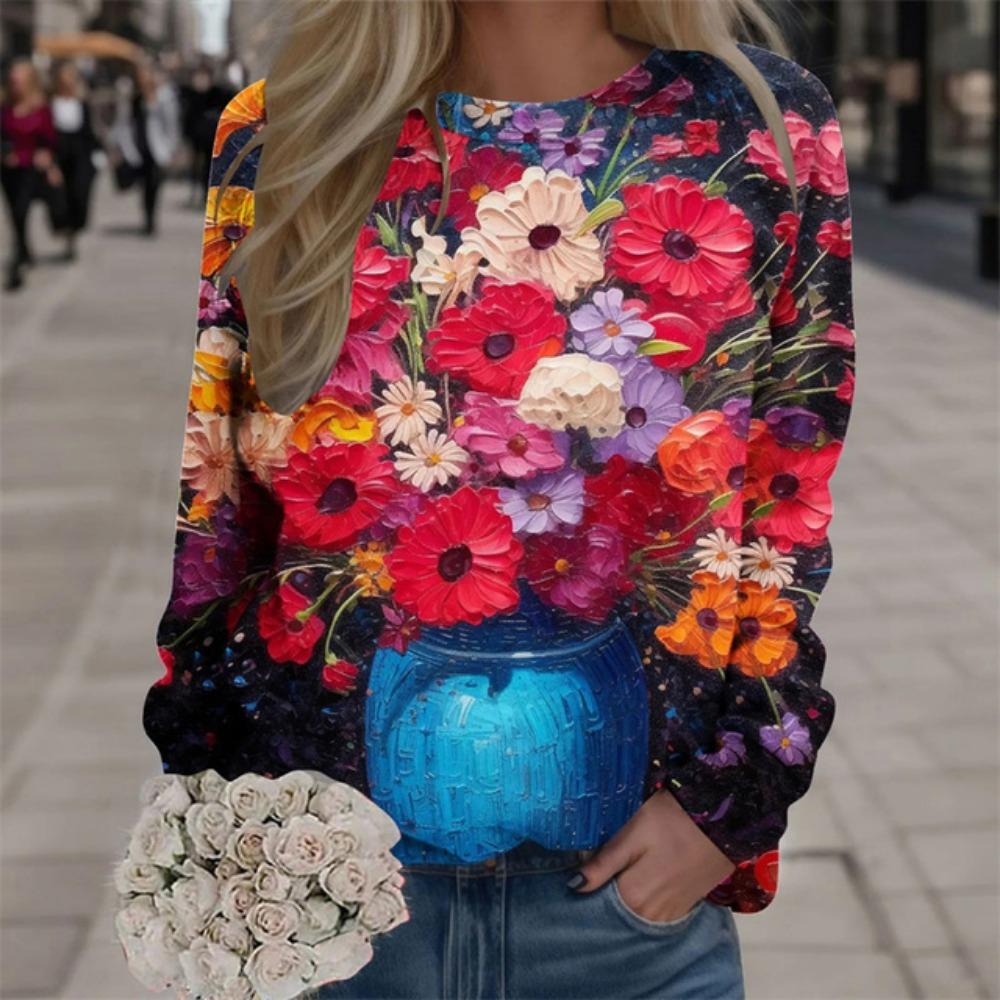 Harajuku Новые 3D-печатные красочные свитшоты с цветами Модные женские уличные свитера Зимние женские цветочные графические топы Одежда