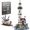 Electric Lighthouse Building Blocks Fisherman Rescue Boats Lighthouse Model Bricks with Light Kids Toys Christmas Gifts