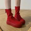 Женские сапоги на молнии с толстой подошвой, модные и универсальные, однотонные, красные, короткие сапоги на осень