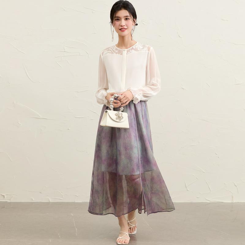 Double Qiao+Qiao Qi Embroidered Cardigan Shirt with Lace Shoulders