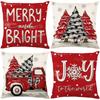 Christmas Linen Pillow Cover Printed Sofa Cover Christmas Tree Decoration Holiday Cushion