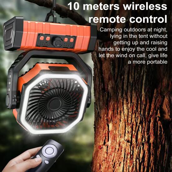 Camping Fan Rechargeable 20000mAh Battery Operated Portable Fan with LED Light Remote Control Power Bank Function 4-speed 270-degree Rotation Desk