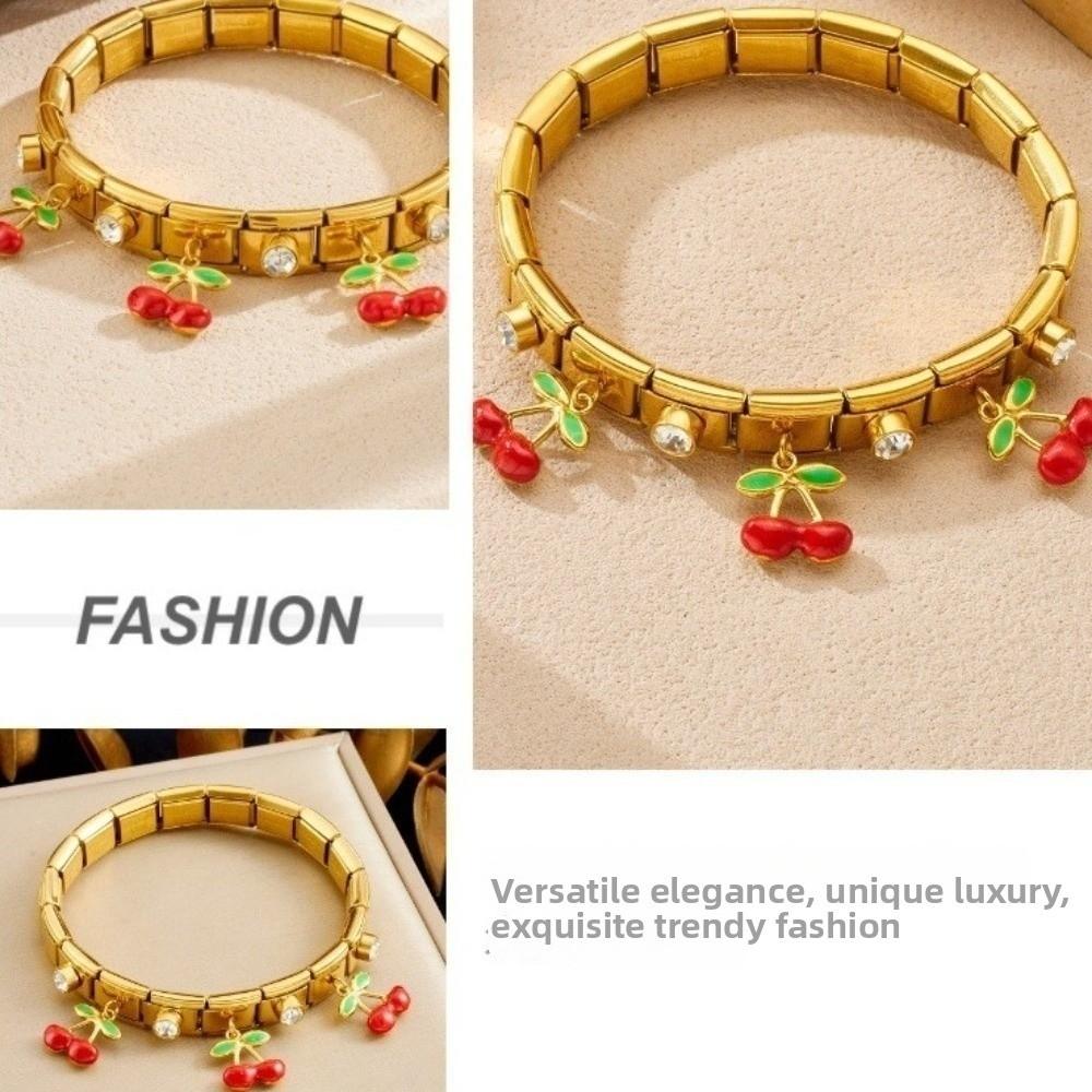 Red Oil Drop Pendant Bangle Stainless Steel Wrist Jewelry New Square Round Bangle
