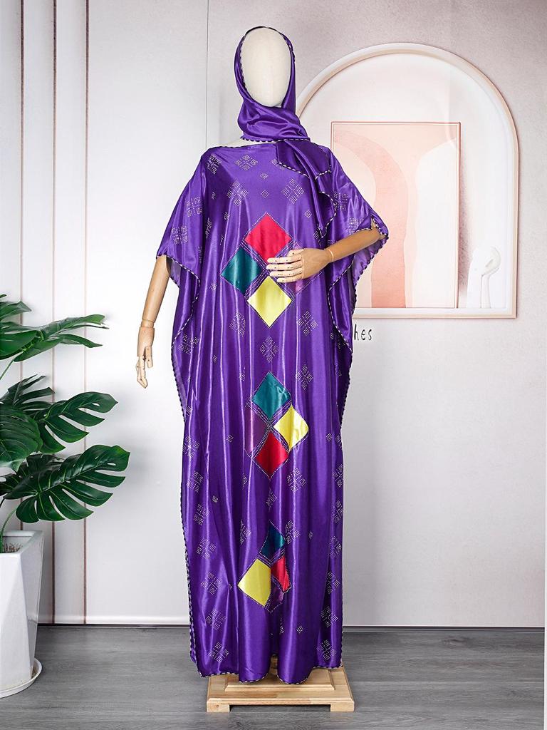 Plus Size Women's Muslim Robe with Headscarf - Middle East & Africa Style, Hot Drill Design.
