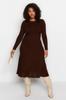 Women's Style Plus Size Brown Crew Neck Midi Knitwear Dress