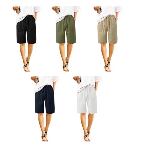 Женские летние шорты из хлопка и льна, повседневные шорты с широкими штанинами, завязывающиеся на шнурок, с карманами, длиной до колена для отдыха на пляже