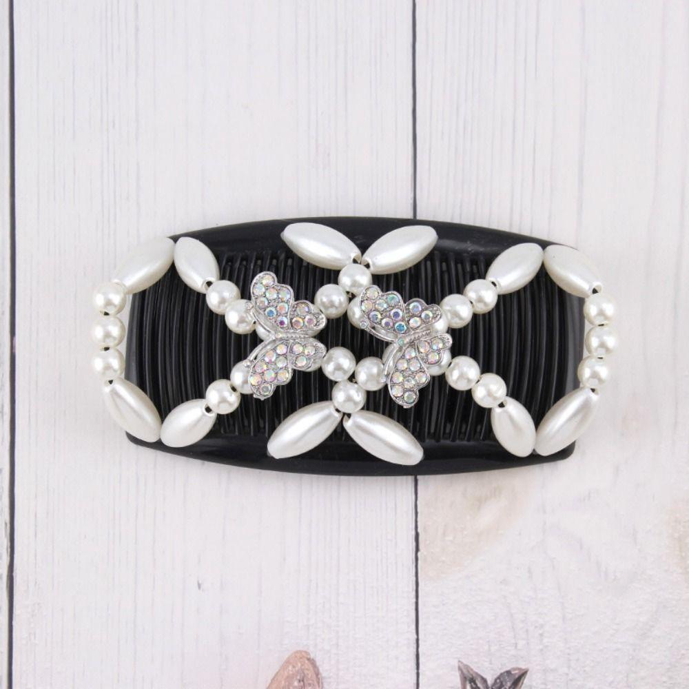 Handmade Ponytail Holder Stretch Double Comb Beaded Hair Claws Magic Hair Comb Beaded Hair Clip