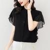 Summer Loose Short Sleeved Ruffle Sleeve Top, Thin and Niche Chiffon Shirt for Women