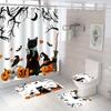 4Pcs Halloween Pumpkin Black Cat Shower Curtain Sets Waterproof  for Bathroom Non-Slip Bathroom Rugs Lid Toilet Cover Bath Mat