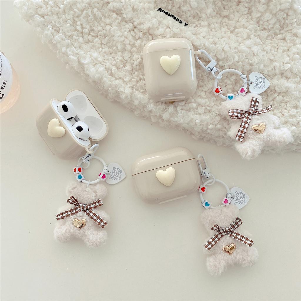 Milk tea plush bear is suitable for Apple AirPods 1 generation Bluetooth headset case Pro1 generation earphone case 1st generation