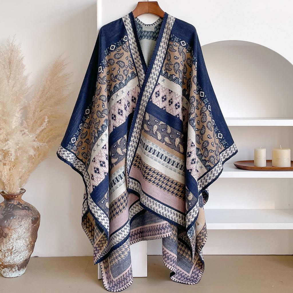 Autumn Winter Coldproof Windproof Shawl - Elegant Jacquard Design Cloak Oversized Style, Imitation Cashmere Soft Warm Scarf