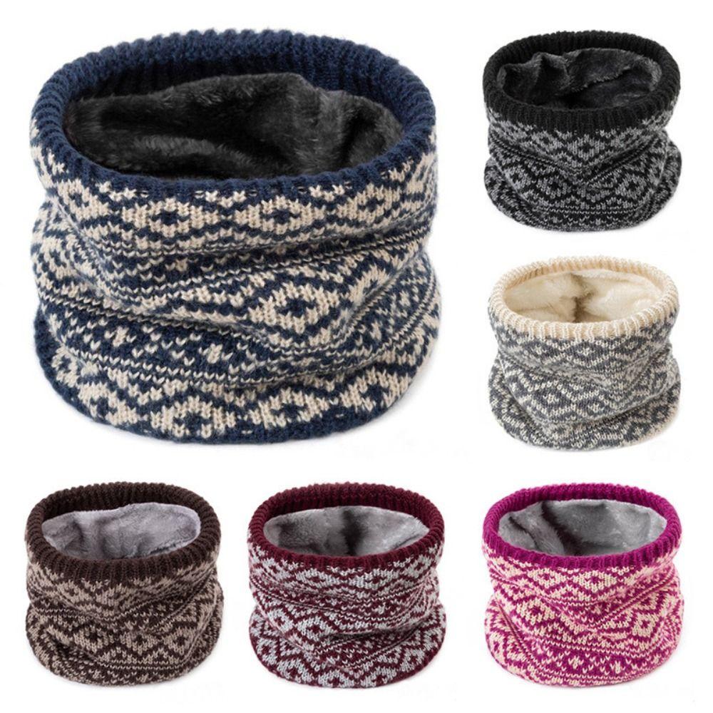 Windproof Fleece Muffler Snowflake Warm Neck Warmer Face Mask Winter Knitted Scarf Outdoor
