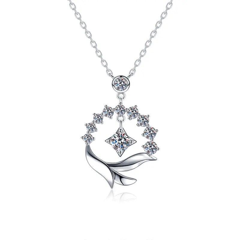 Real Moissanite Diamond Necklace For Women Girls 925 Sterling Silver Mini Moissanite Dolphin Pendant Necklace Fine Jewelry