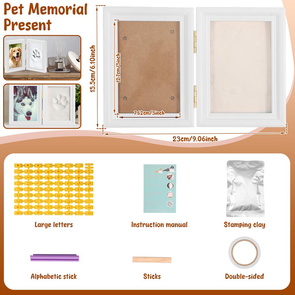 Pet Cat Dog Paw Prints Kit with Picture Frame and Imprint Clay DIY Pet Paw Print Keepsake Kit for Dogs Cats Pet Lovers Non-toxic