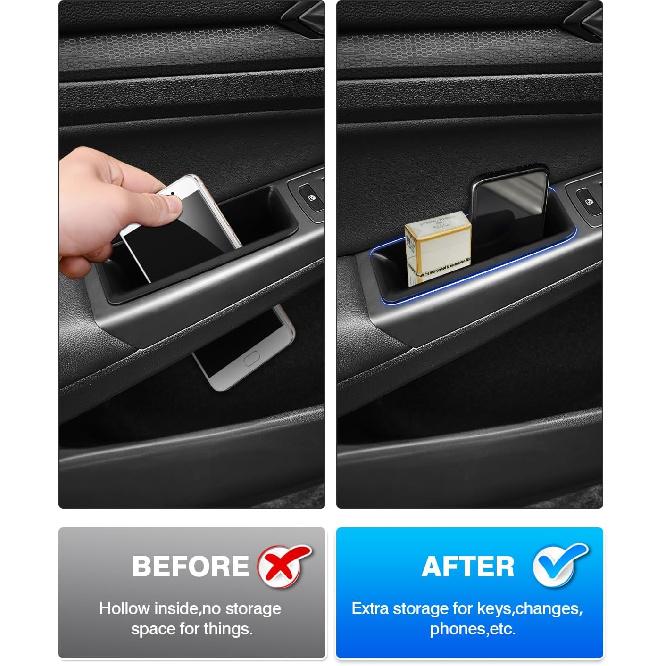 Karltys Door Side Organizer Tray for -2025 2026 VW Volkswagen Golf GTI R MK8 Accessories Front & Rear Door Side Storage Box Grab Handle Pocket Box
