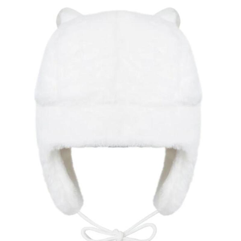 Y2K Fashion Winter Warm Cute White Cat Plush Ear Protection Hat